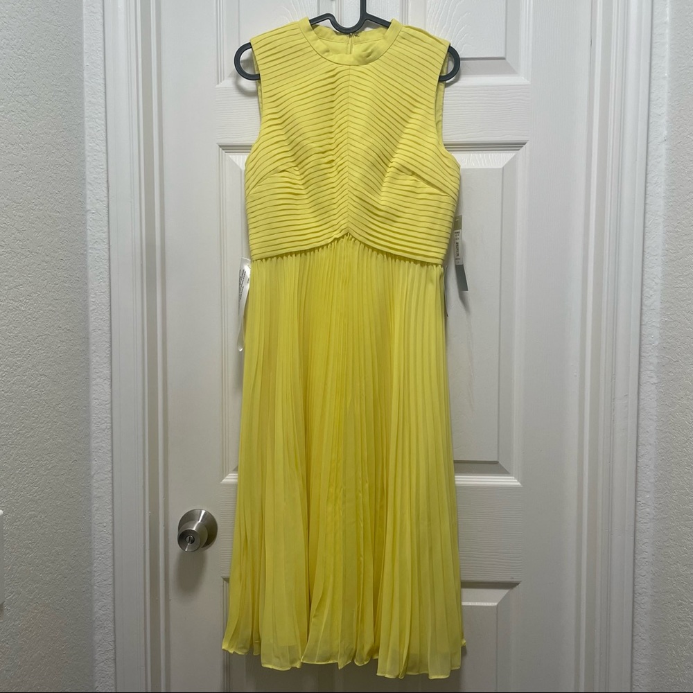 NWT KAY UNGER Beatrice Accordion Pleated Mock Neck Sleeveless Chiffon Midi Dress - Picture 7 of 14